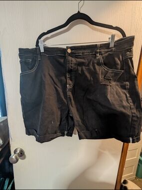 Black Women's Denim Shorts with Contrast Stitching